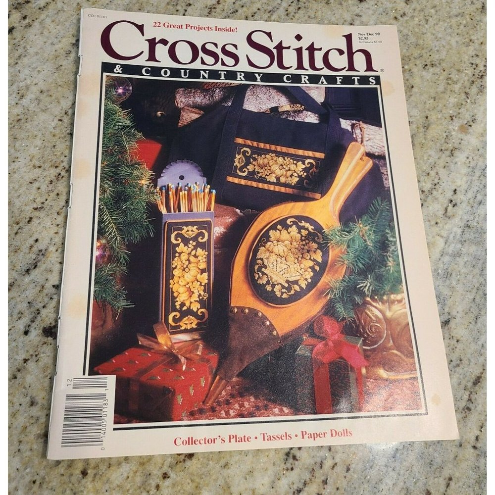 Cross Stitch Country Crafts Mag Nov Dec 90 Ornaments Flower Grapes Paper Doll
